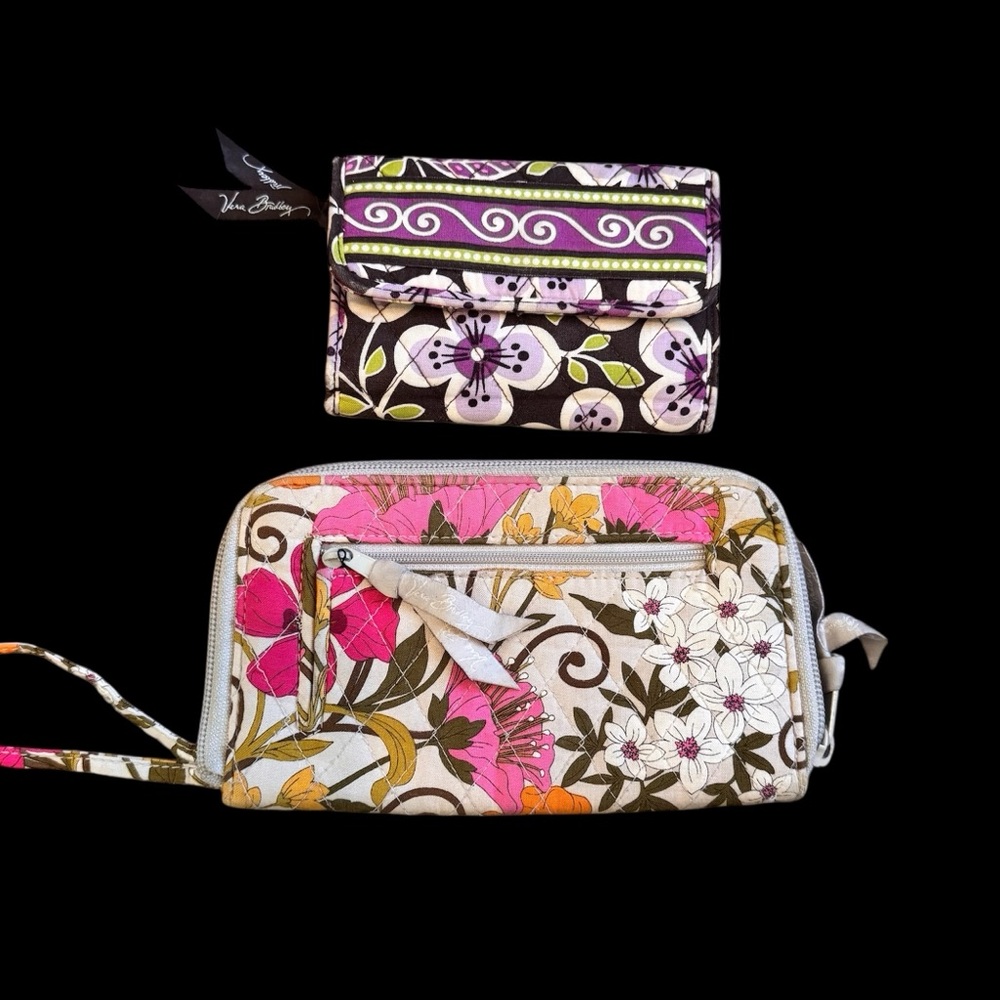 Vera Bradley Floral Clutch & Wristlet  and Purple Floral wallet set of 2